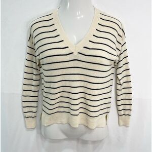 J. Crew STRIPED V-NECK SWEATER IN MERINO WOOL-COTTON